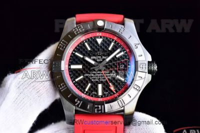 Perfect Replica GF Factory Breitling Avenger II GMT Black Steel Case Red Rubber Strap 43mm Watch